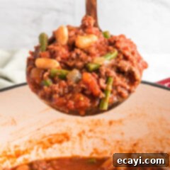 Hearty Ground Beef & Vegetable Stew 6 ladle full of hamburger stew