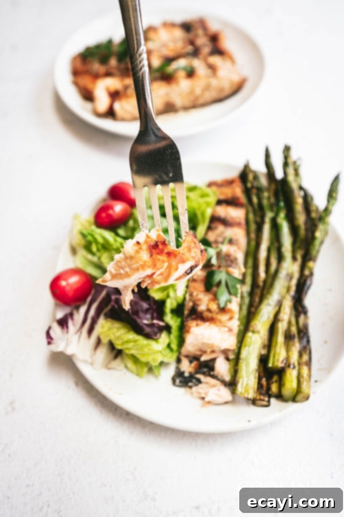 Chargrilled Salmon Bliss 10 grilled salmon on a fork