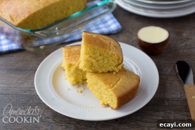 Honey-Kissed Cornbread 6 Delicious sweet cornbread sliced and ready to accompany your bowl of chili or other comfort food!