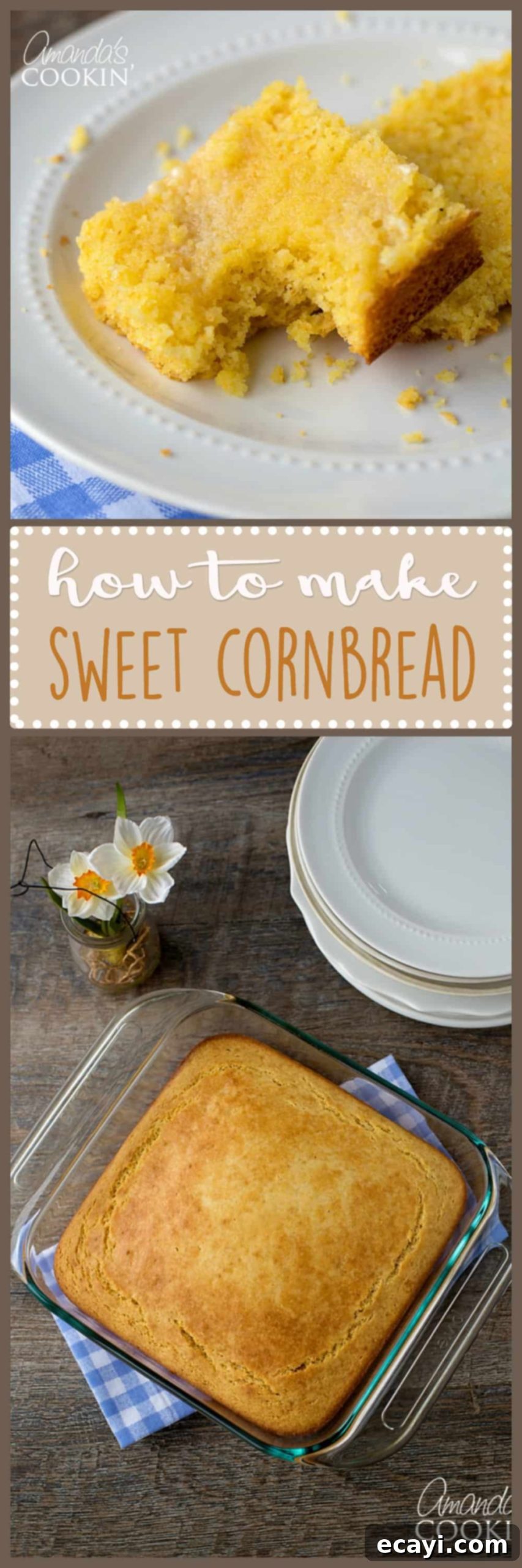 Honey-Kissed Cornbread 7 pinterest image with text 'Sweet Cornbread Recipe - A Jiffy Killer from Scratch'