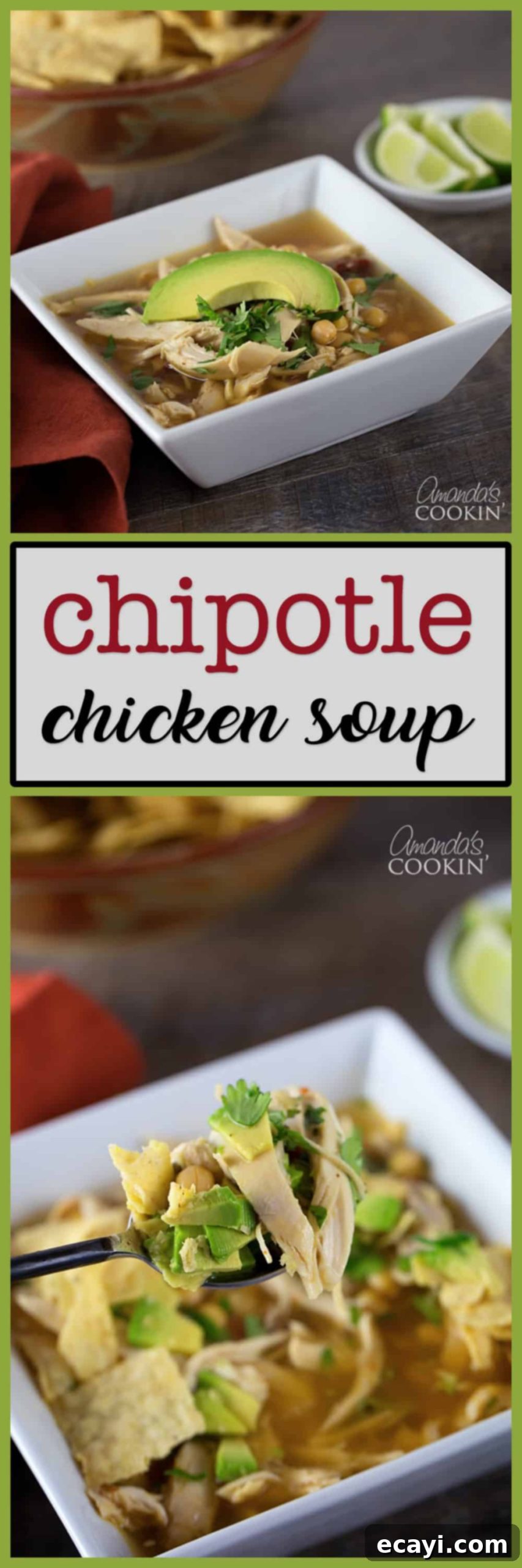 Chipotle Chicken Comfort Bowl 9 Photos of chipotle chicken soup in a white bowl.