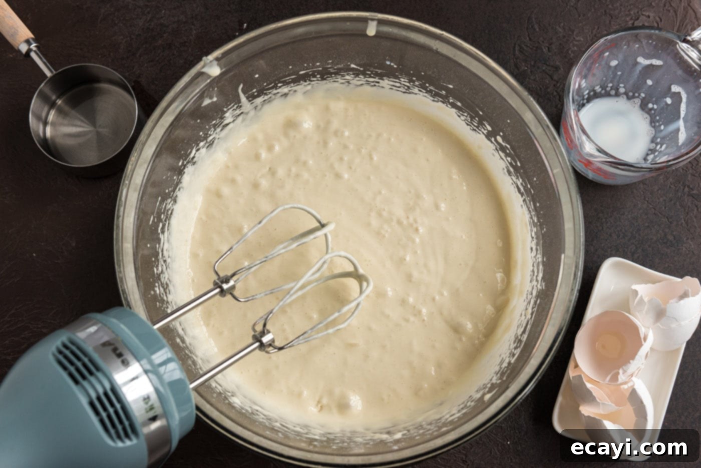 Ruby Raspberry Reveal 6 cake batter in a bowl of a mixer