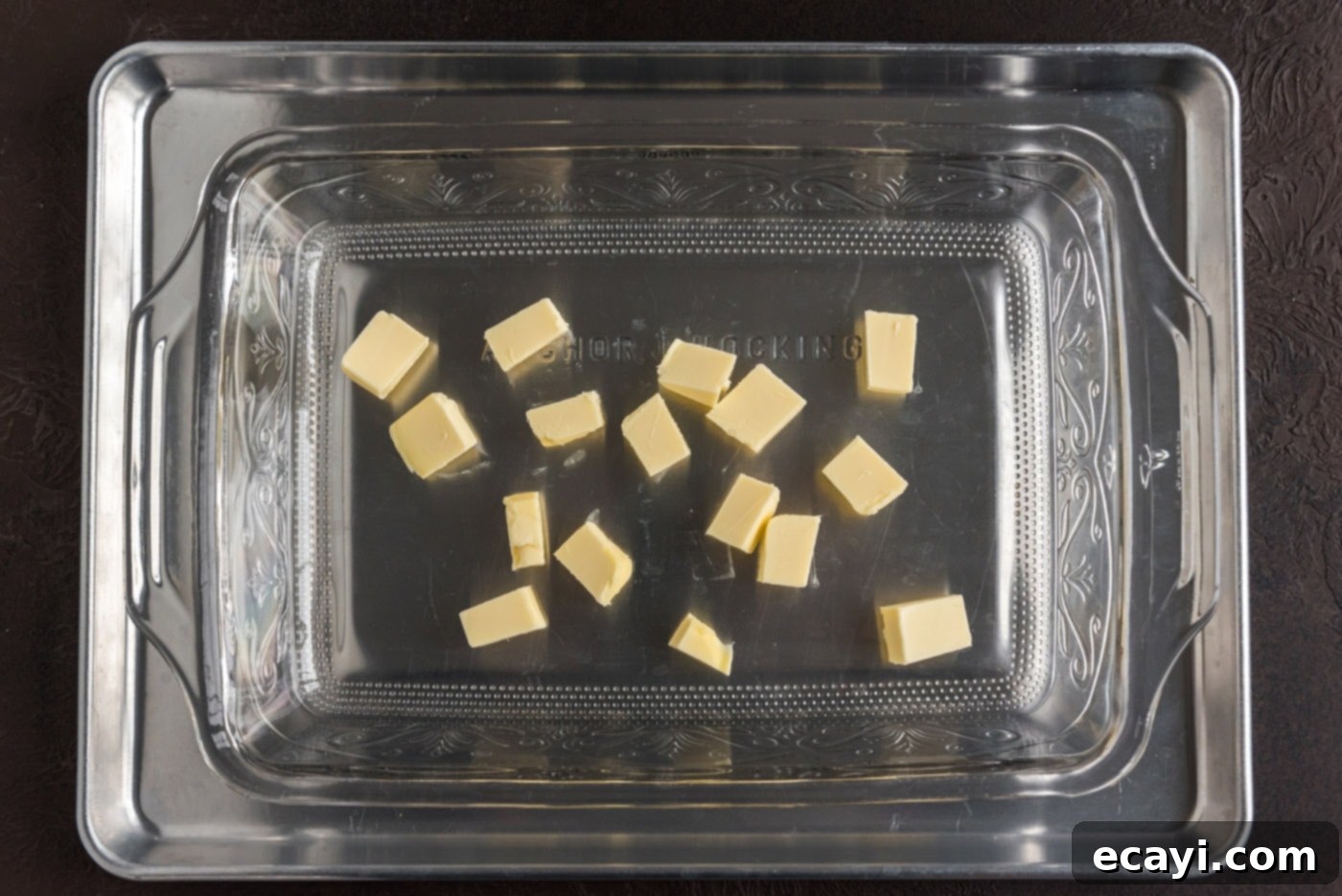 Ruby Raspberry Reveal 7 butter pats in a baking dish