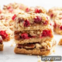 Caramel Cranberry Bliss Bars 9 stack of three caramel cranberry bars