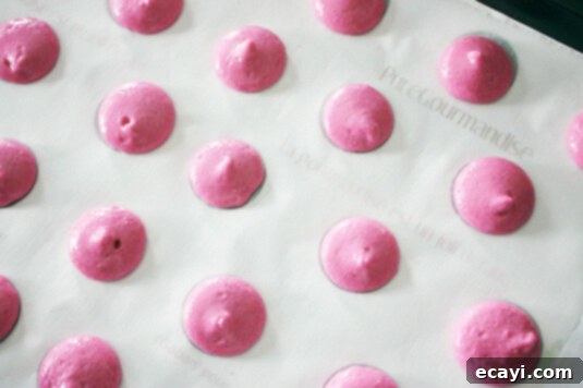 Pointy macaron shells right after piping Pointy macaron shells right after piping