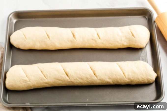 Rustic Italian Loaf 11 two loaves of bread dough on baking sheet