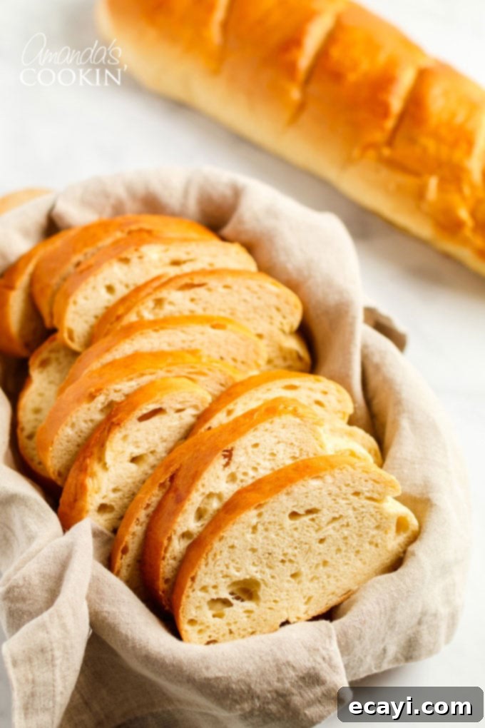 Rustic Italian Loaf 4 sliced Italian bread in a basket