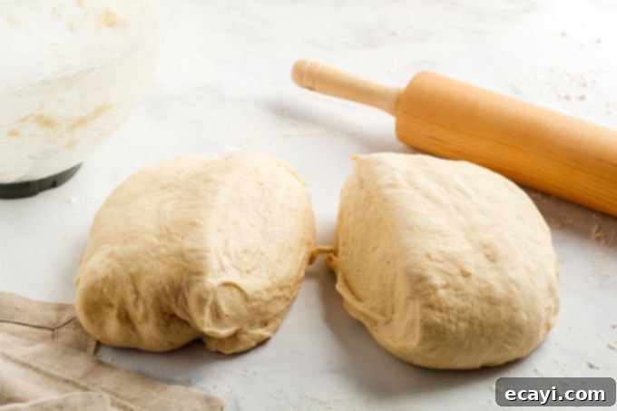 Rustic Italian Loaf 9 bread dough separated into two pieces