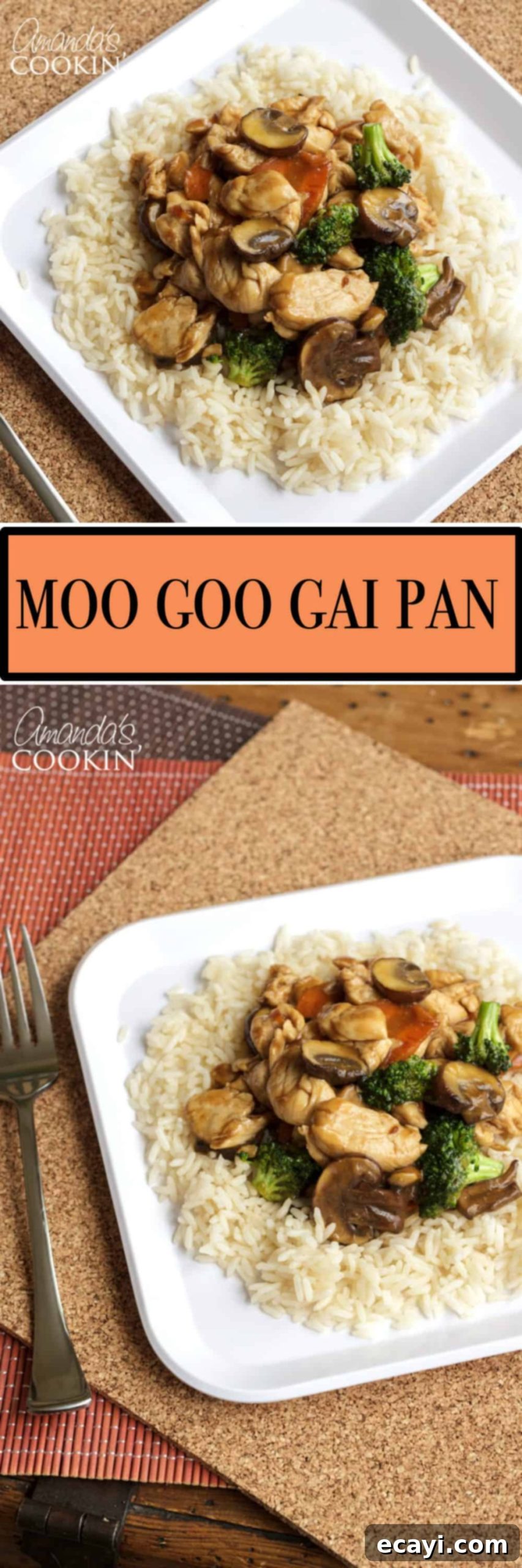 Silky Chicken and Mushroom Stir-Fry 6 pinterst image for moo goo gai pan with text