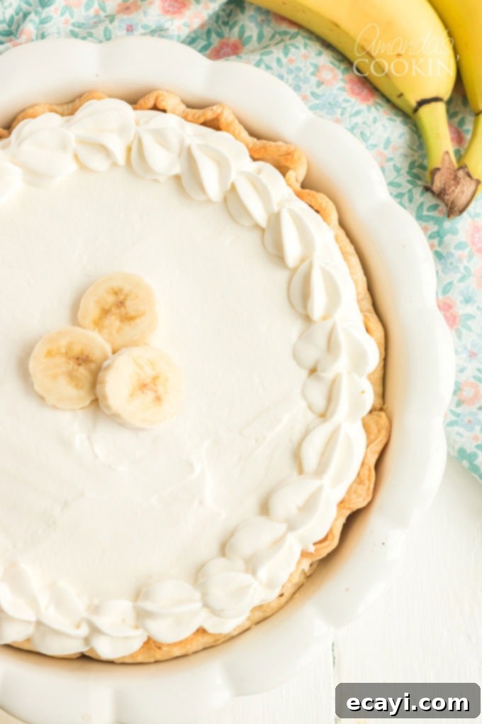 Golden Banana Indulgence 3 overhead view of banana cream pie that isn't sliced