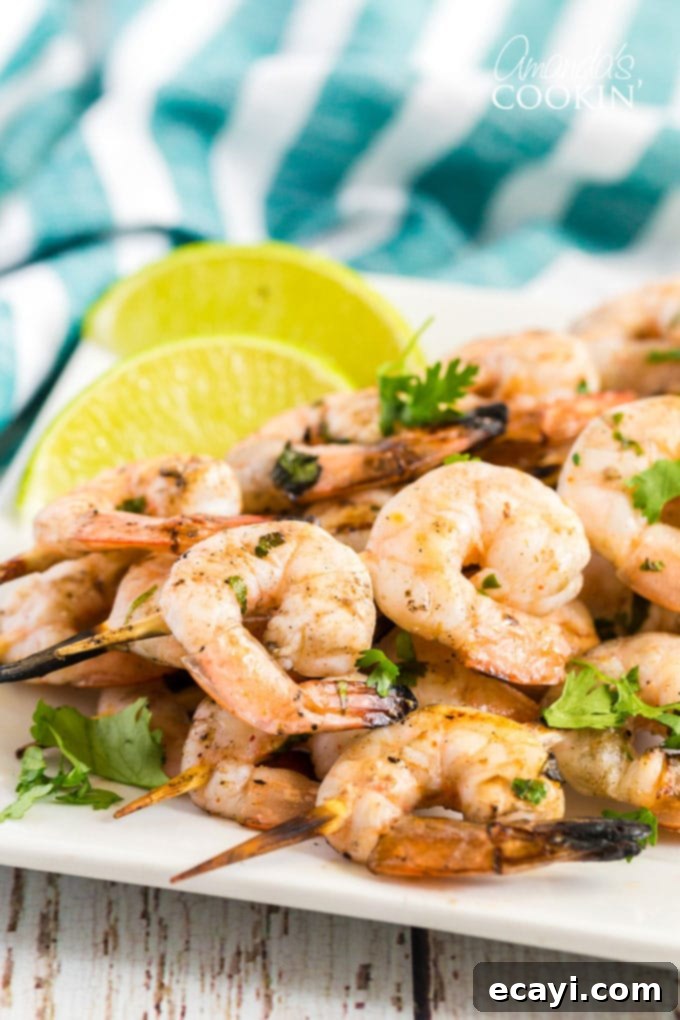 Smoky Grilled Shrimp 2 grilled shrimp on skewers