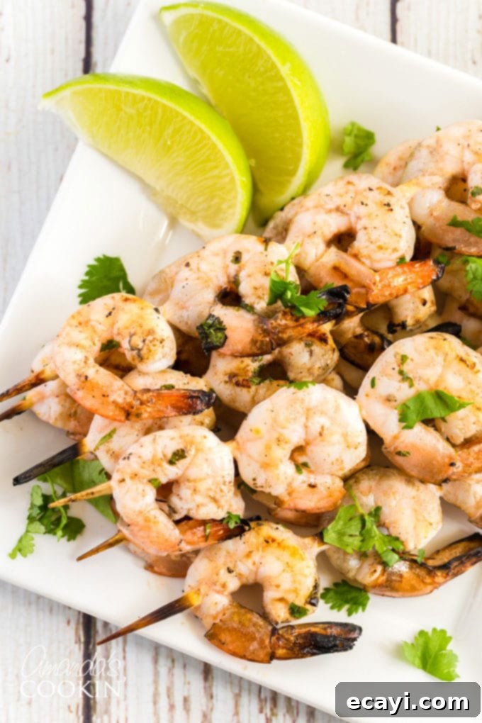 Smoky Grilled Shrimp 3 plate of skewered grilled shrimp