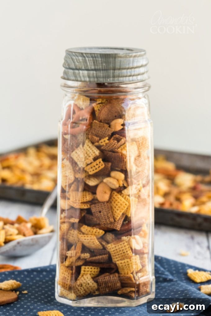Savory Snack Medley 3 chex mix in a jar