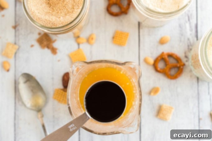 Savory Snack Medley 7 worcestershire sauce over melted butter
