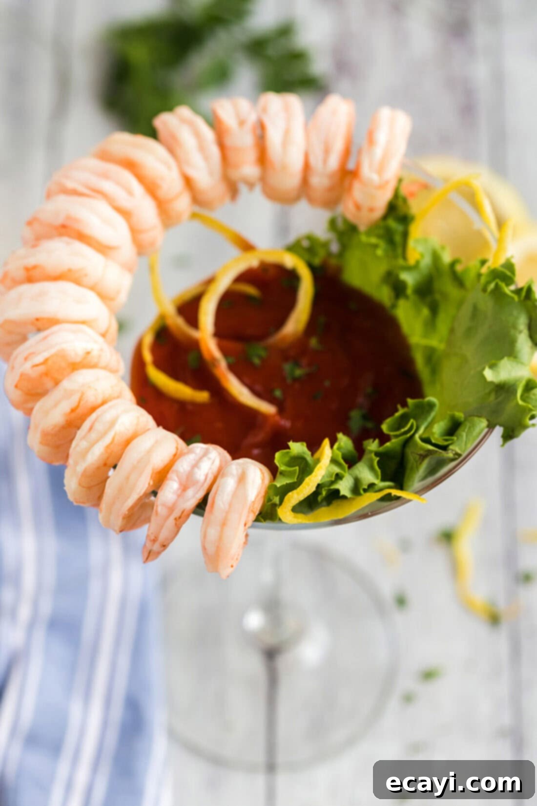 Prawn Cocktail 3 Close up photo of the top of a Shrimp Cocktail