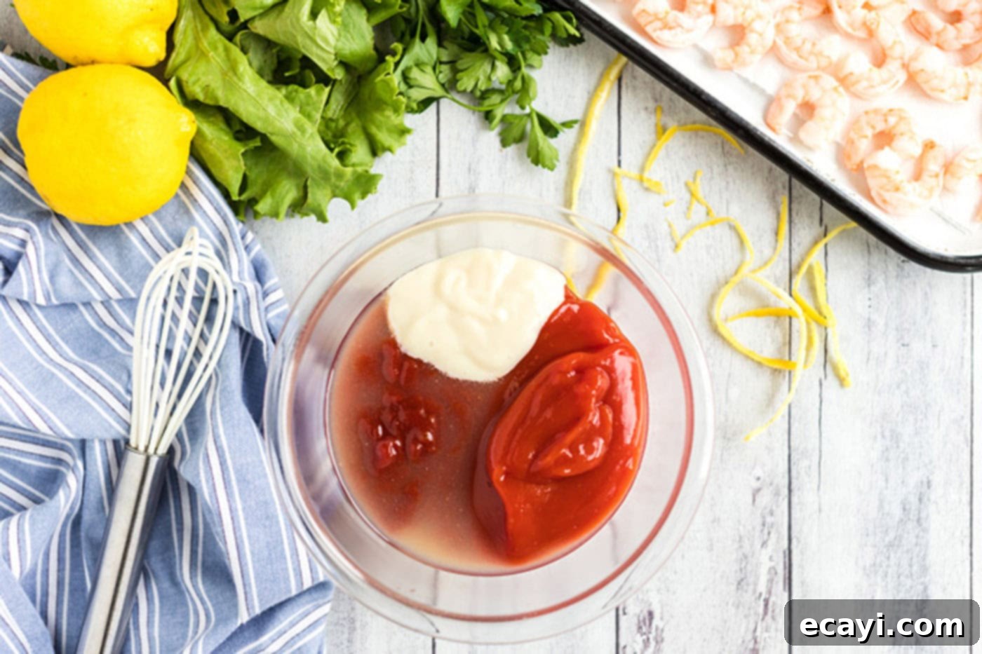 Prawn Cocktail 5 Chili sauce, ketchup, horseradish and lemon juice in a bowl
