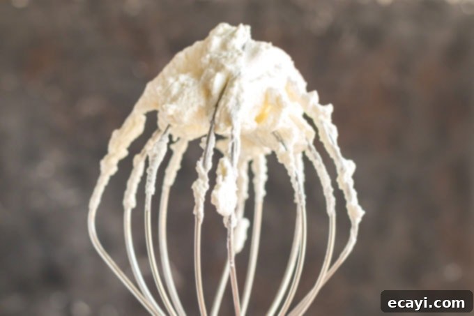 Timeless White Cake 7 whisk attachment covered in whipped cream
