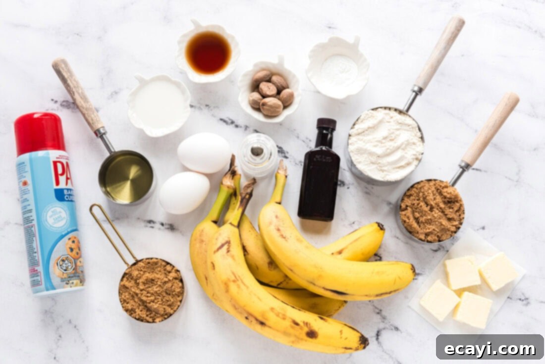 Sticky-Sweet Banana Crown Muffins 4 Ingredients for Banana Upside Down Muffins laid out