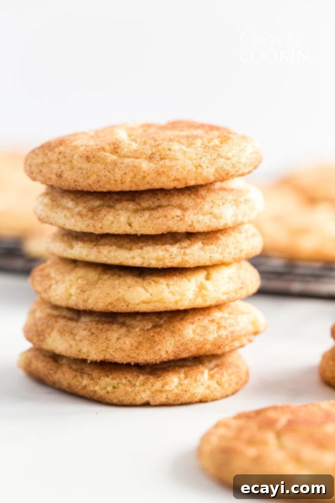 Classic Snickerdoodles 4 a fresh stack of golden snickerdoodles on a white background, highlighting their soft texture and cinnamon sugar coating