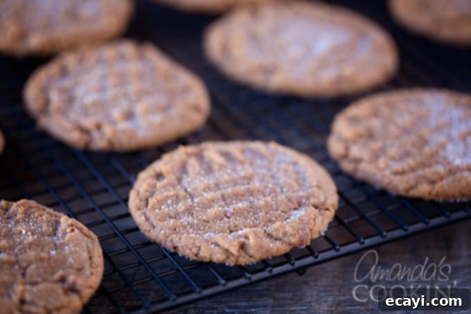 Decadent Nutella Peanut Butter Cookies 7 A close-up shot of cookie dough balls on a baking sheet, featuring the distinctive criss-cross fork pattern.