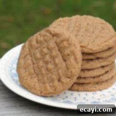 Decadent Nutella Peanut Butter Cookies 8 A close up photo of a stack of Nutella peanut butter cookies resting on a plate.