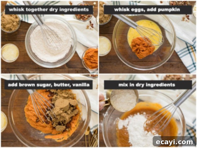 Spiced Pumpkin Indulgence 3 Visual steps illustrating how to prepare the pumpkin cake batter