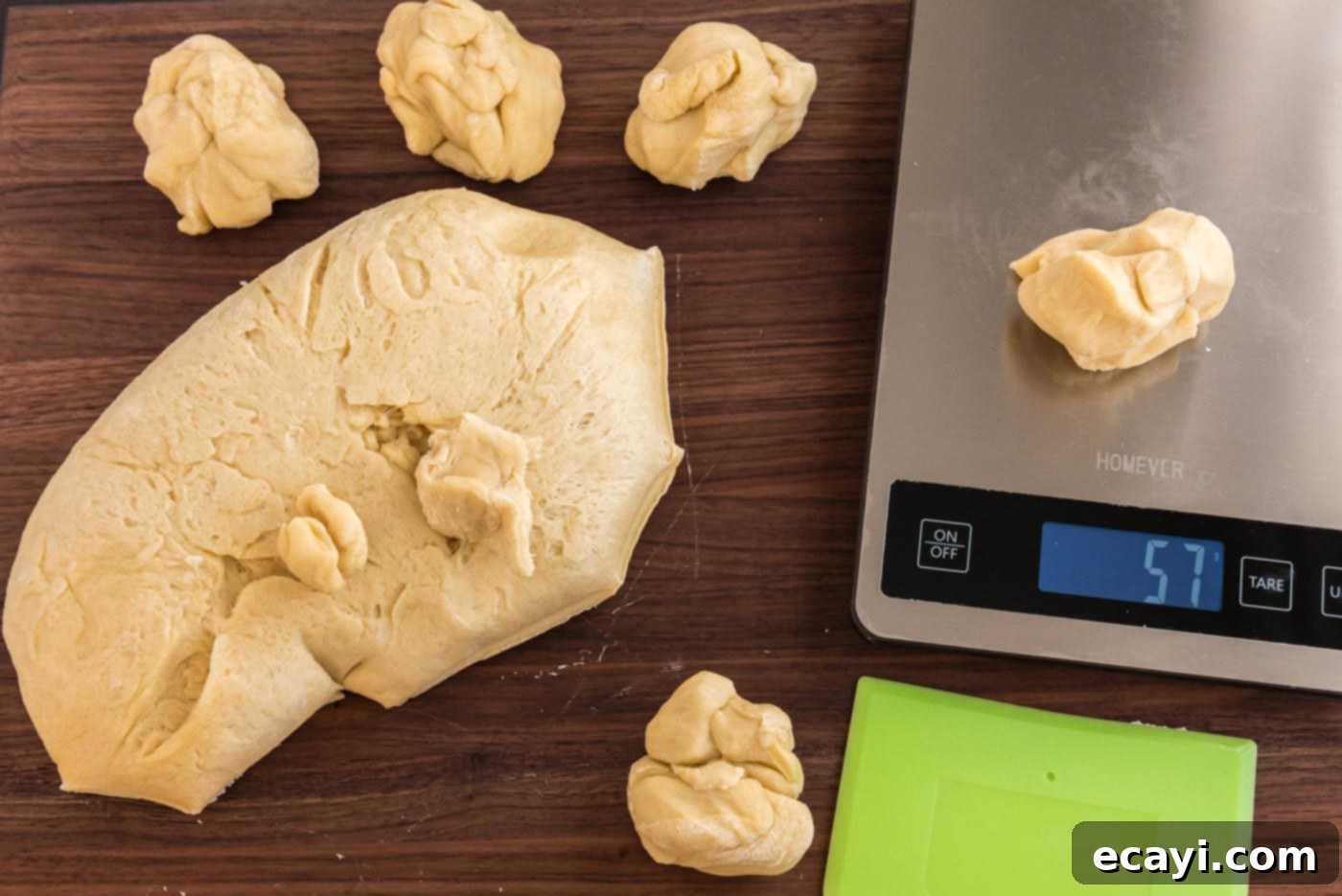 Hearty German Party Loaf 17 weighing yeast dough on a scale