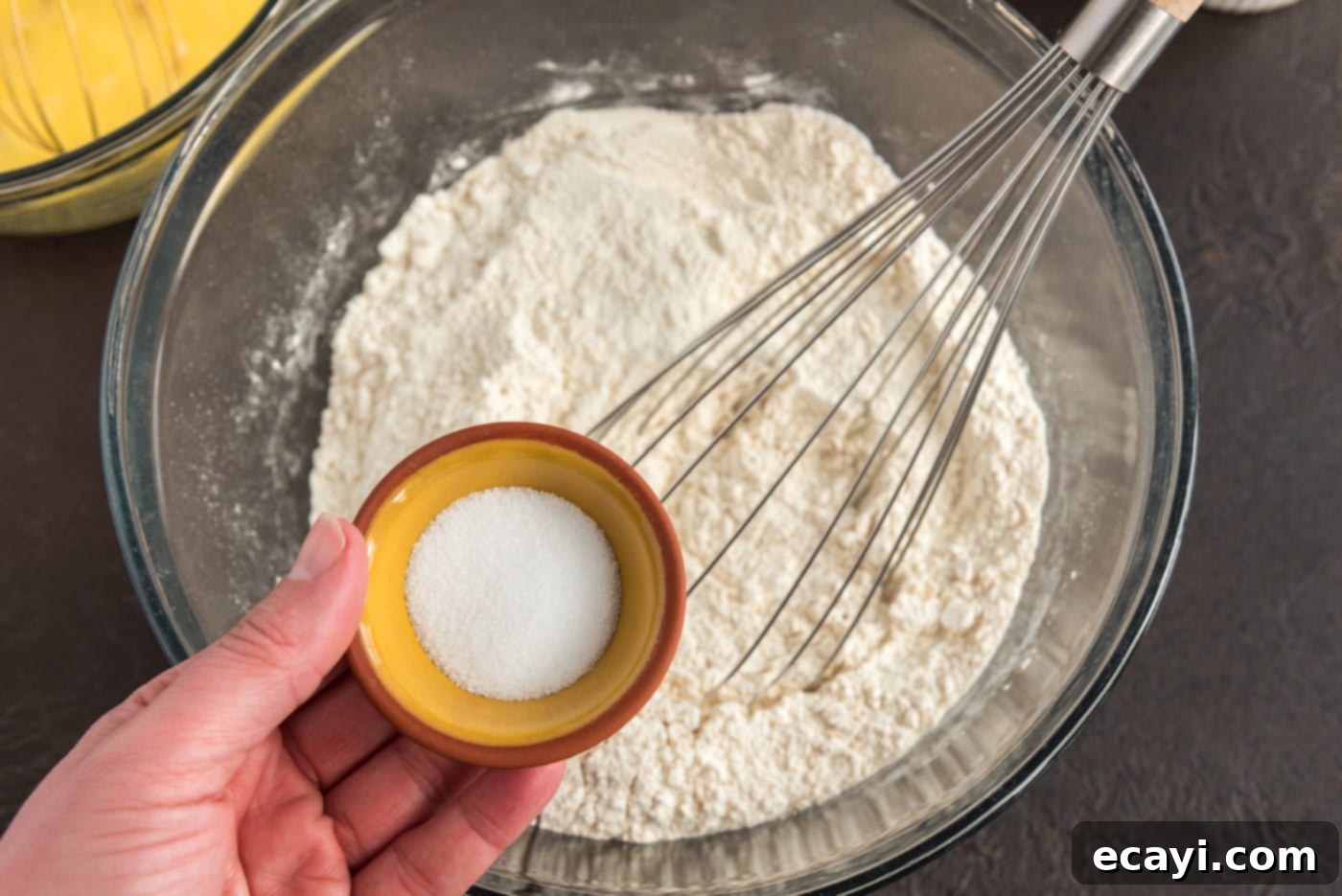 Hearty German Party Loaf 9 adding salt to flour in a bowl with a whisk