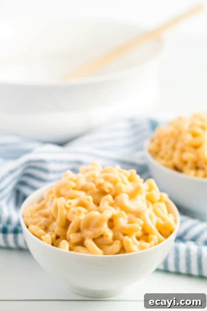 My stovetop mac and cheese recipe is easy to make, uses a homemade cheese sauce, and is perfectly creamy. Make this mac and cheese today! #macaroni #macandcheese #cheese #sides #dinnersides #lunch #pasta A comforting bowl of homemade stovetop macaroni and cheese, ready to be enjoyed.