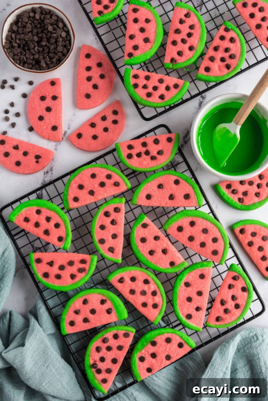Melon Patch Morsels 2 Watermelon Cookies on a wire rack