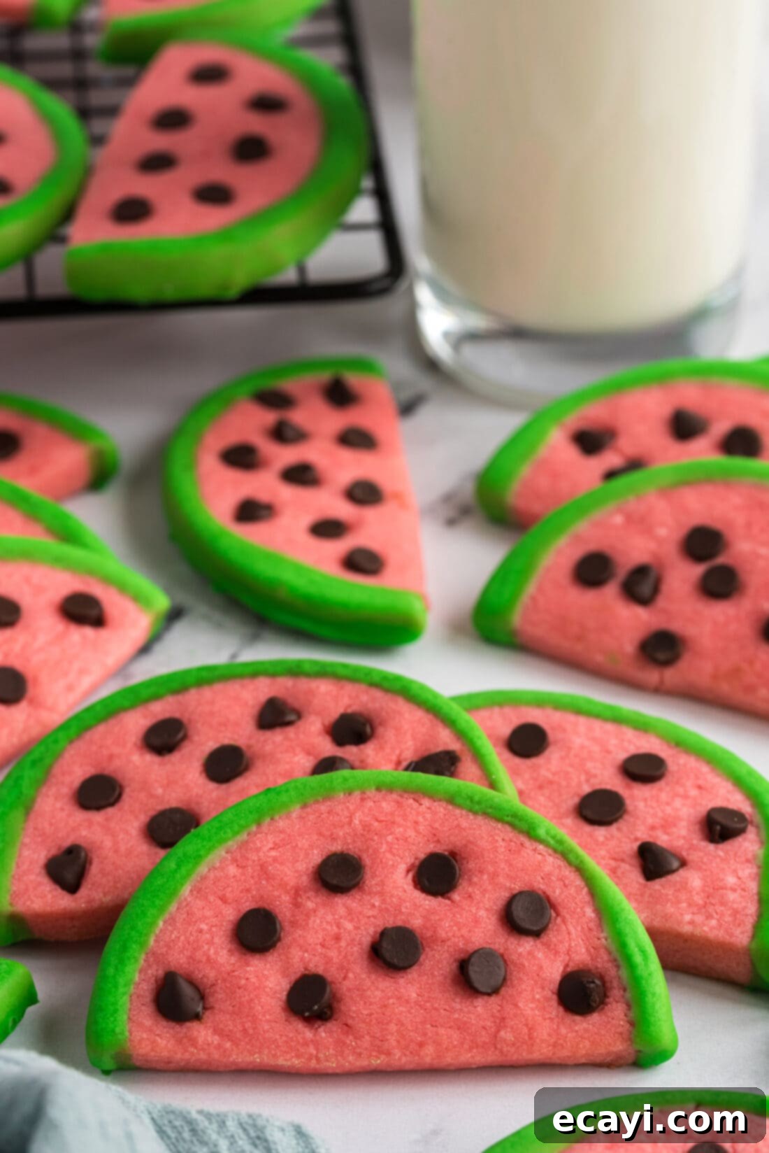 Melon Patch Morsels 3 Close up photo of Watermelon Cookies