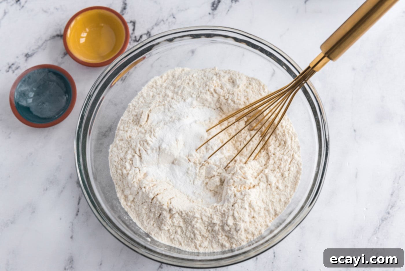 Melon Patch Morsels 5 whisking flour, baking powder, and salt in a bowl