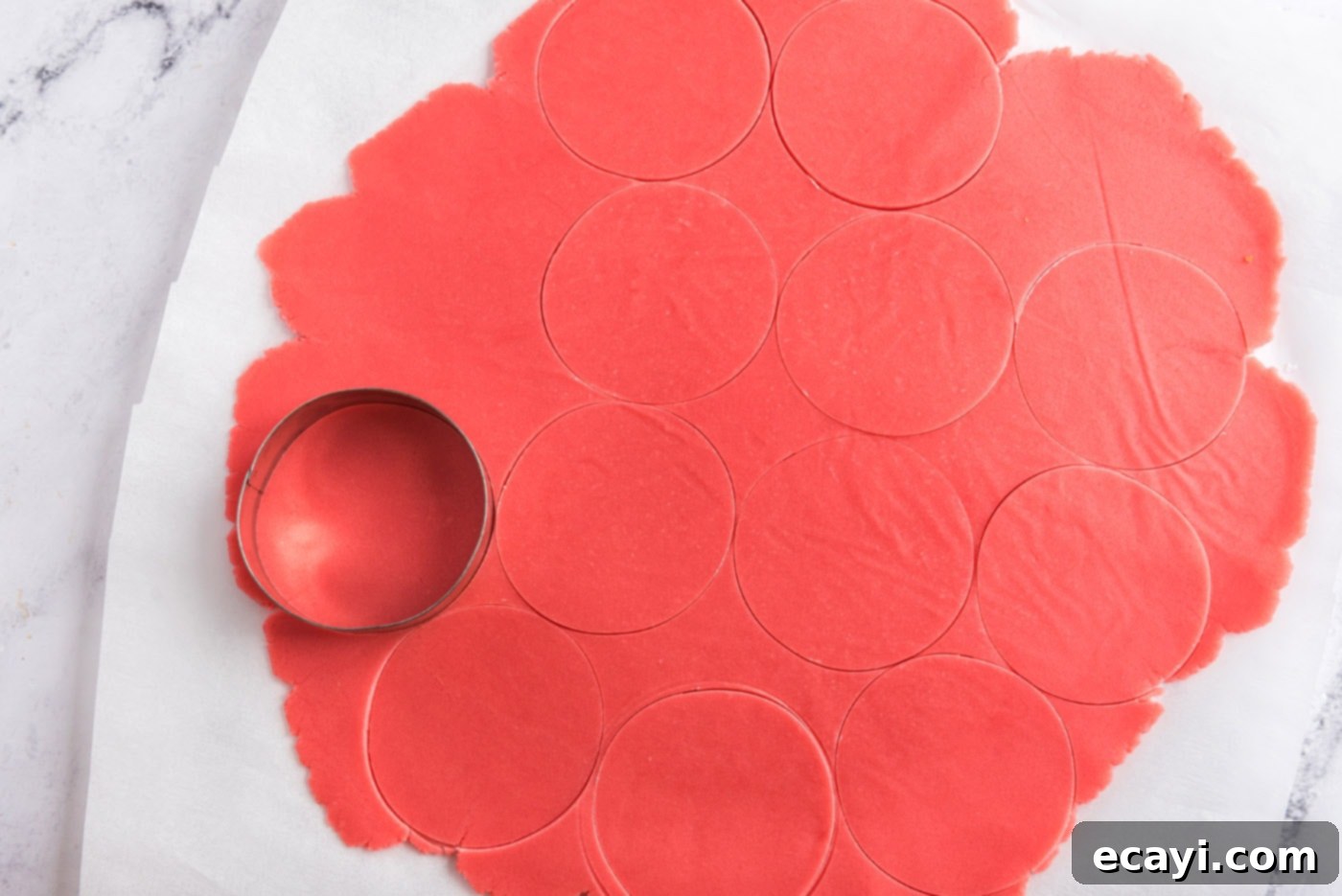Melon Patch Morsels 9 cutting circles out of sugar cookie dough
