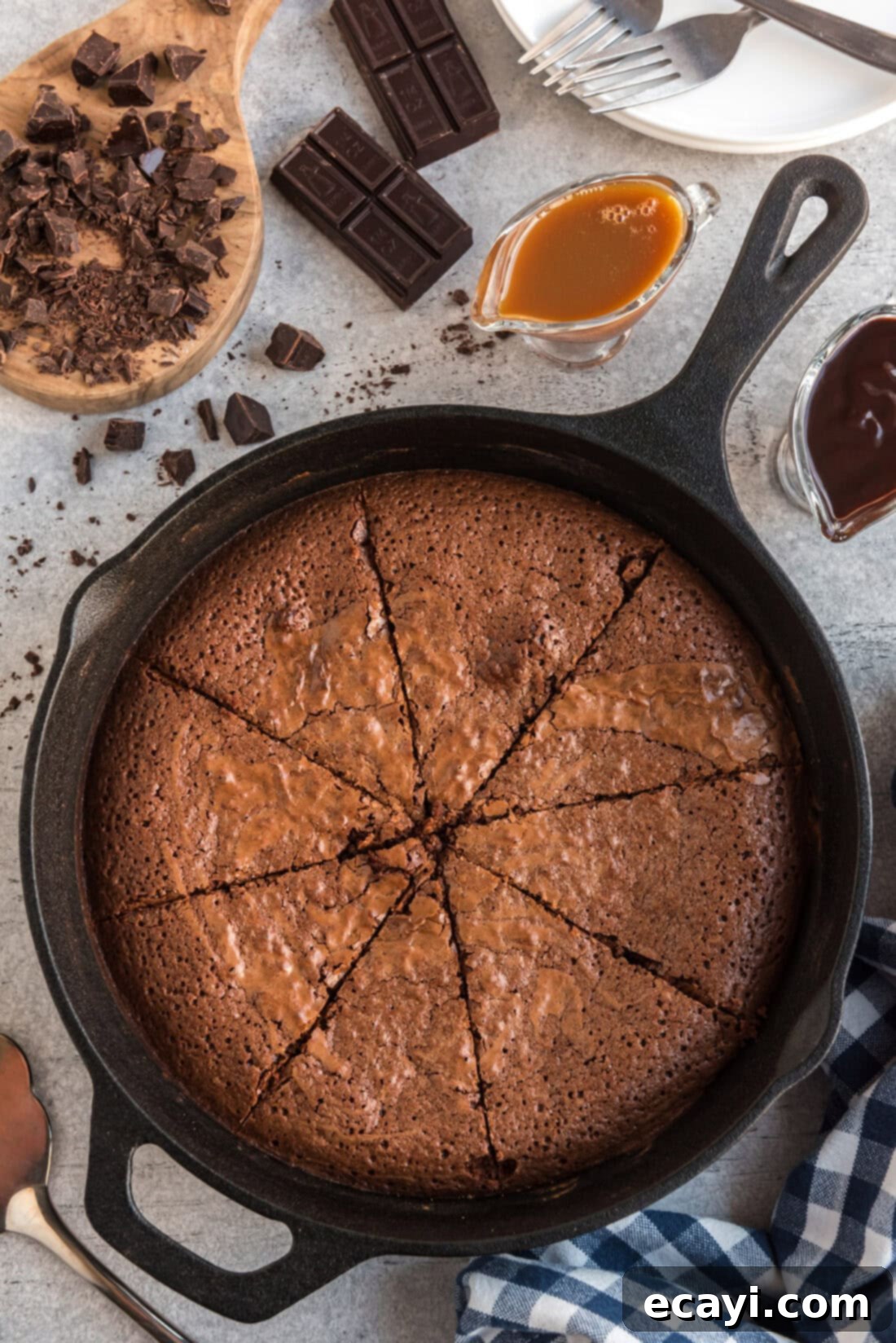 Cast Iron Chocolate Dream 11 Brownies in a Cast Iron Skillet cut into slices