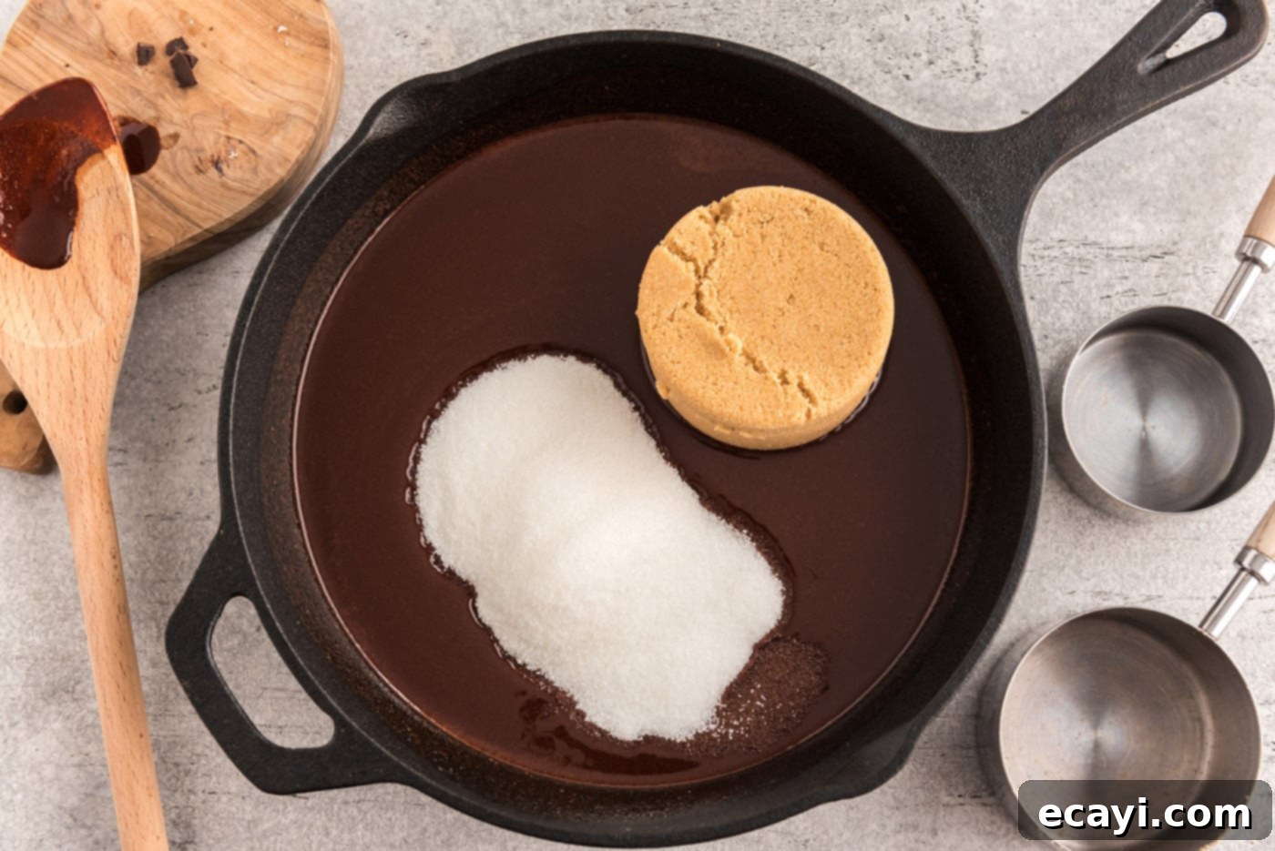 Cast Iron Chocolate Dream 6 brown sugar and granulated sugar in chocolate mixture in skillet