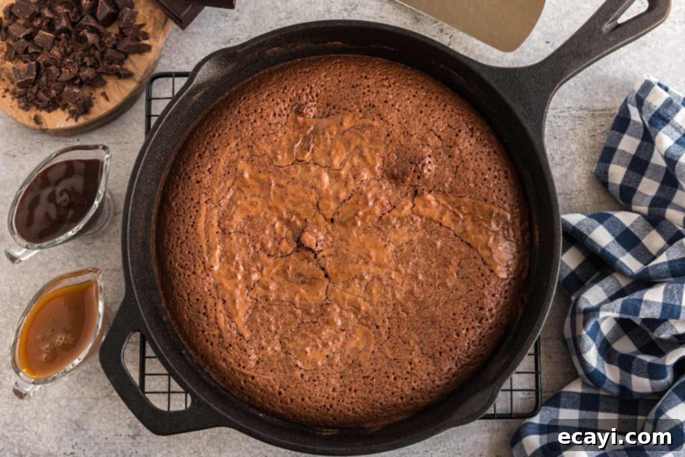 Cast Iron Chocolate Dream 10 overhead shot of brownies in a cast iron skillet