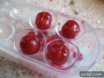 The Best Homemade Cherry Pie Filling 7 Pitted cherries and separated pits after using a cherry pitter