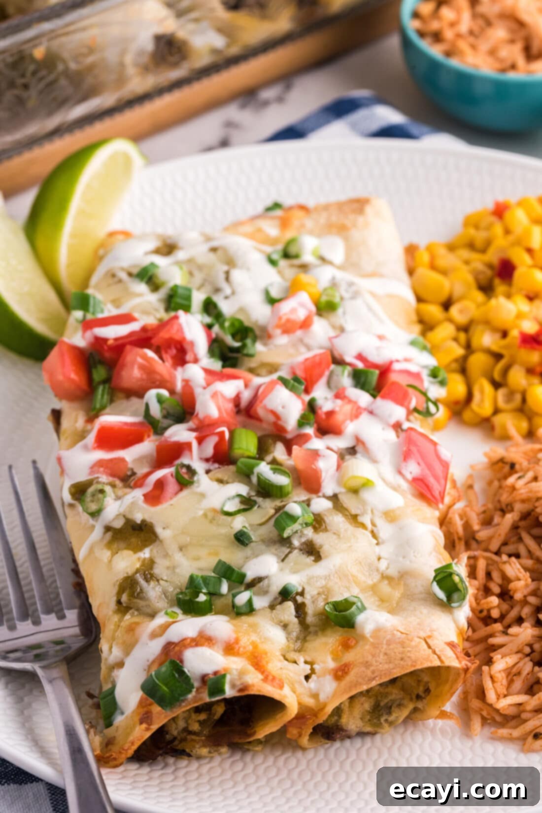 Classic Smothered Beef Enchiladas 2 Delicious Shredded Beef Enchiladas served with rice