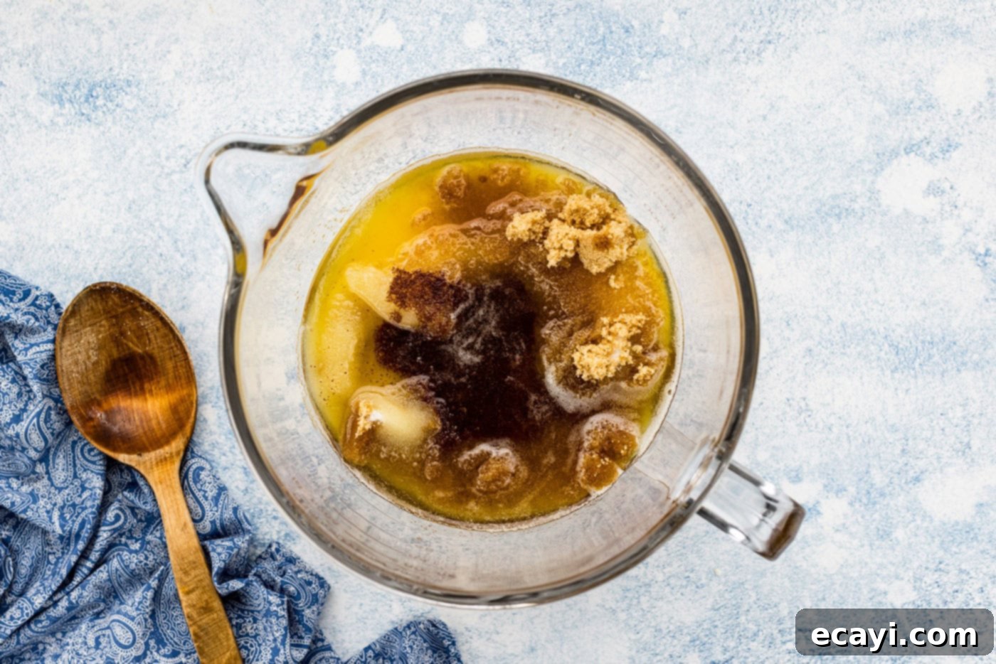 Golden Brown Butter Toffee Bars 8 browned butter with sugar in a mixing bowl