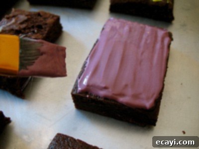 The Brownie Behemoth 11 A photo of icing being spread onto a brownie with a paintbrush.