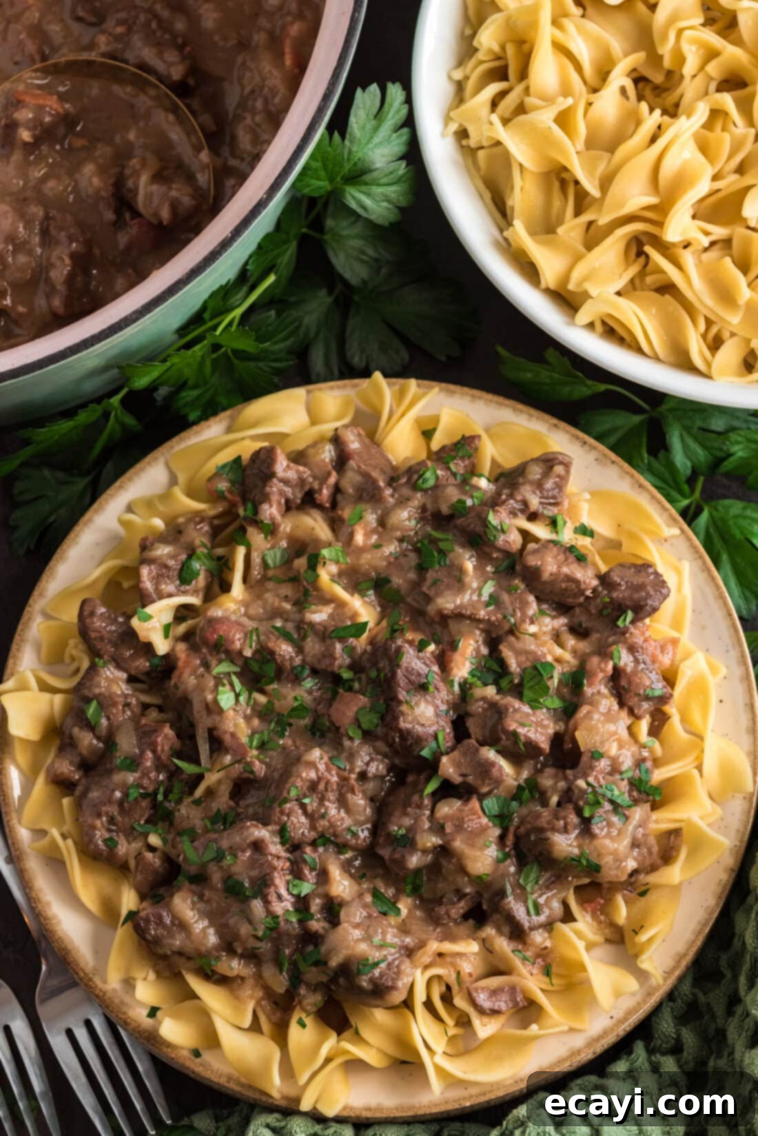 Hearty Beef Carbonnade 5 Beef Carbonnade generously served over egg noodles