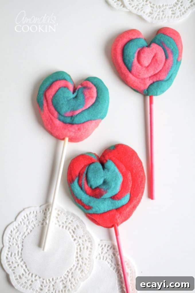 DIY Valentine Play Dough Cookie Pops 3 Close-up of colorful Valentine Play Dough Cookie Pops