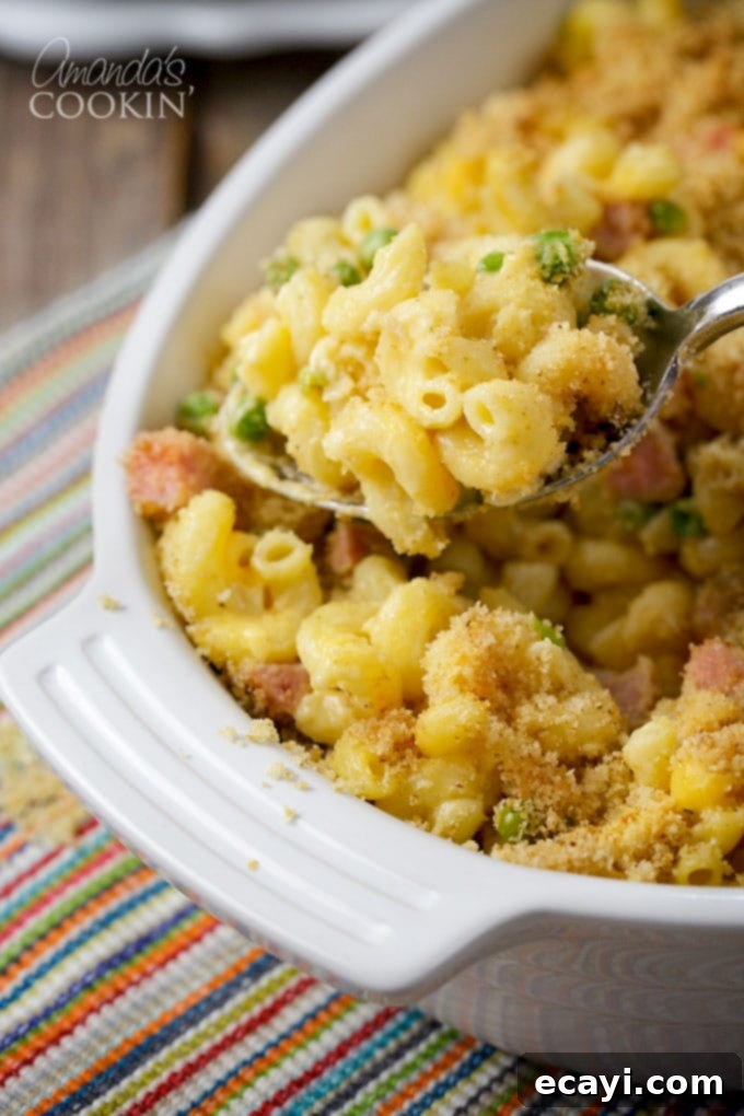 Creamy Ham and Pea Mac and Cheese Casserole 2 Serving Mac and Cheese Casserole with Ham and Peas