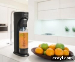 Delicious Gifts for Food Lovers 11 A bowl of oranges on a kitchen counter, with DrinkMate and Carbonation machine next to it