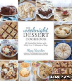 Delicious Gifts for Food Lovers 20 Cookbook cover for Weeknight Desserts, featuring an enticing dessert image