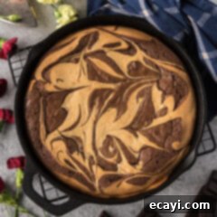 Deep Dish Peanut Butter Brownie 16 Close up photo of a Peanut Butter Marbled Brownie Skillet Pie
