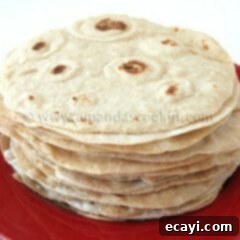 Wholesome Homemade Flour Tortillas 2 A close up photo of a stack of low fat homemade flour tortillas.