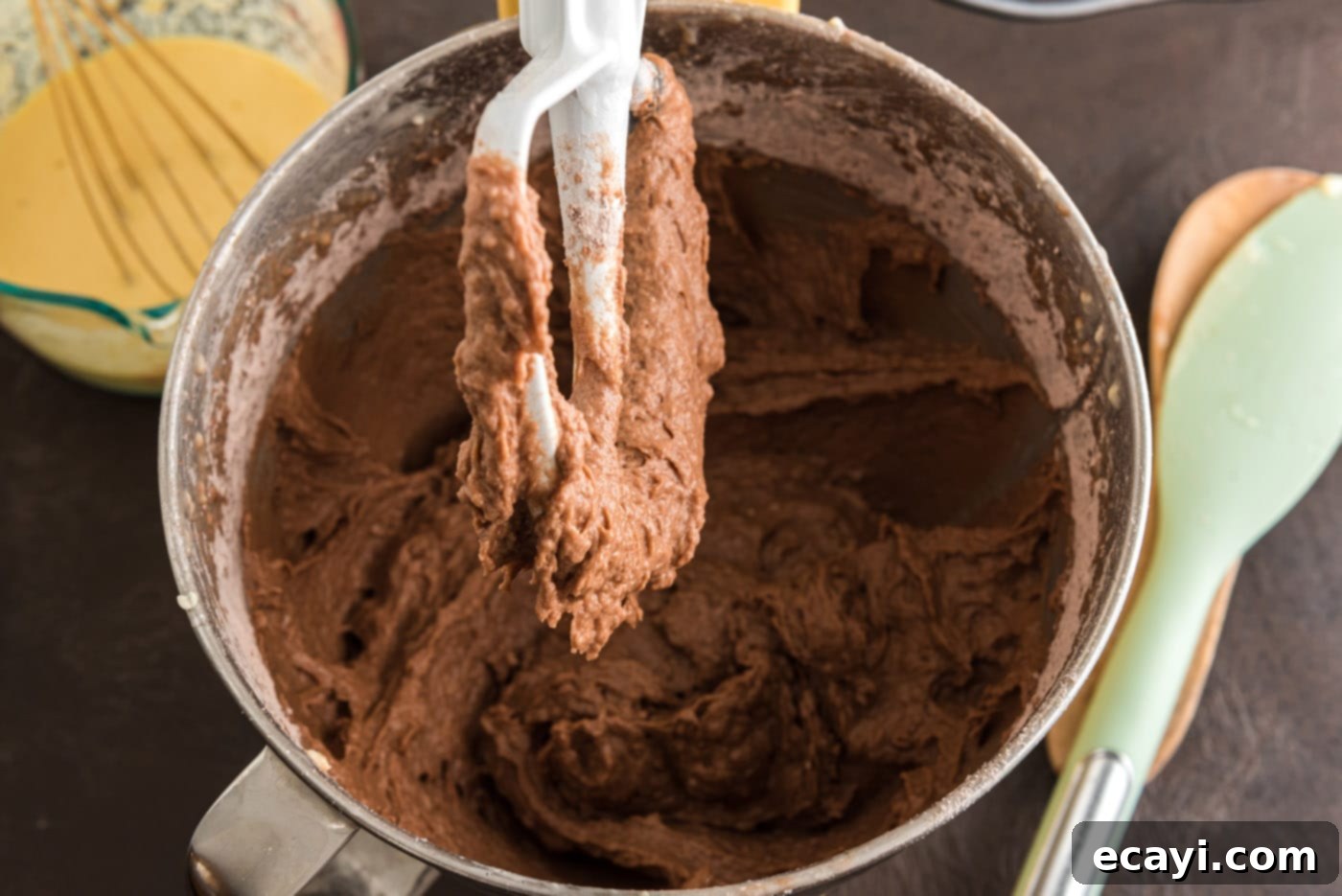 Decadent Chocolate Fudge Delight 13 chocolate cake batter in a bowl