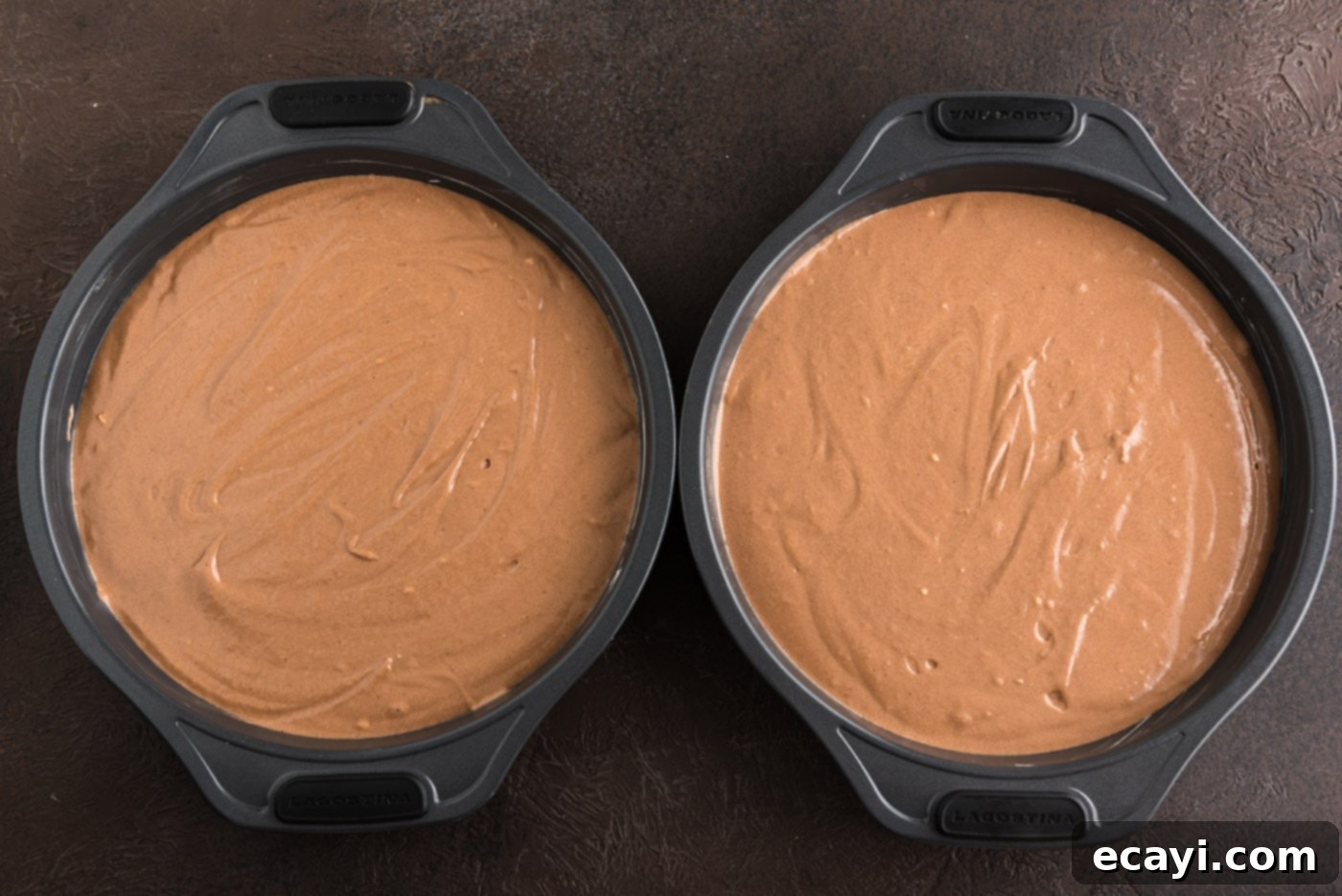 Decadent Chocolate Fudge Delight 16 chocolate fudge cake batter in cake pans