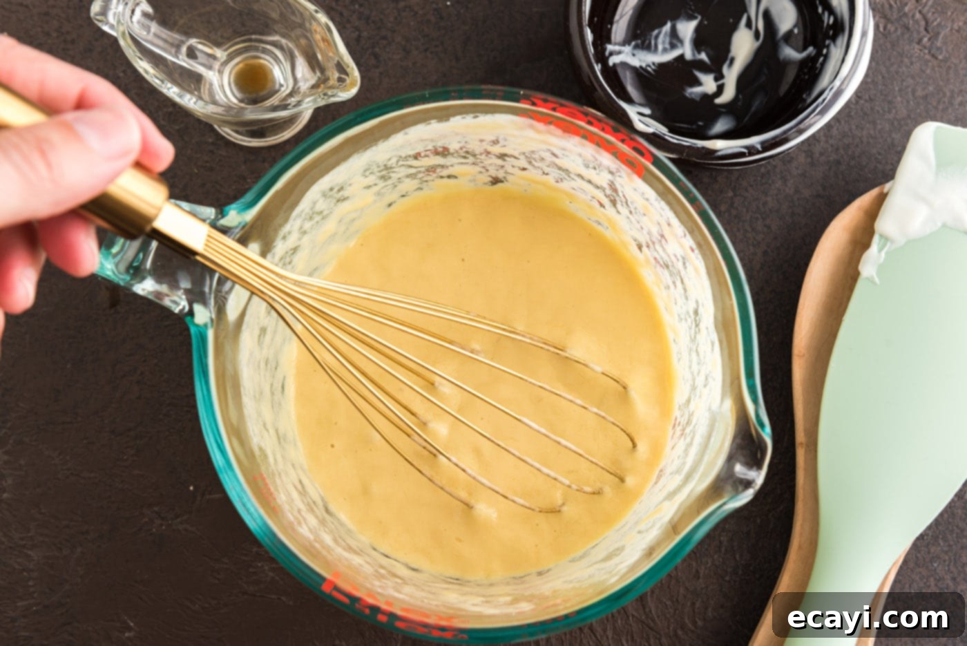 Decadent Chocolate Fudge Delight 9 whisked wet ingredients in a bowl